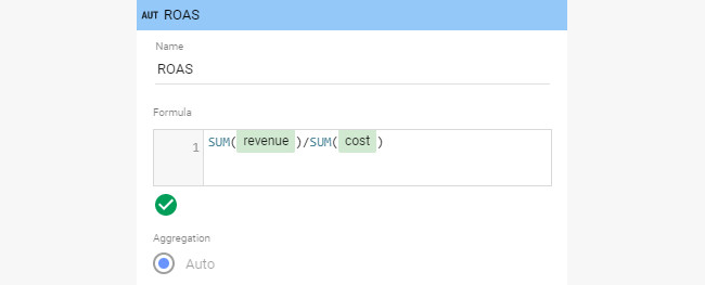 Configuring the metrics revenue and cost in Google Data Studio