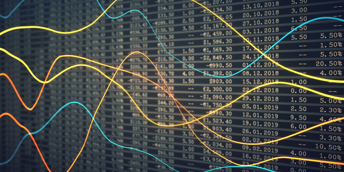 Abstract financial data line chart with spreadsheet